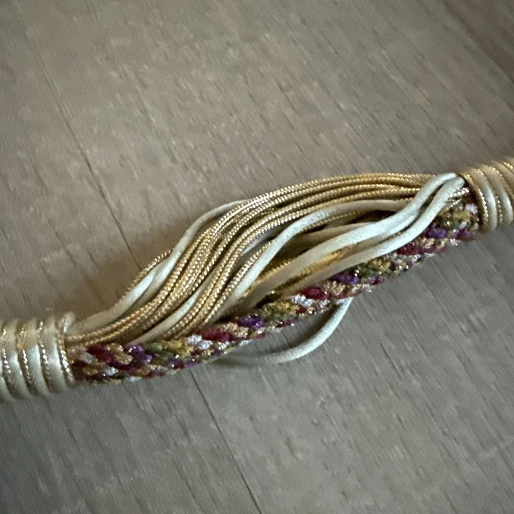 Vintage Carolyn Tanner Gold & Mother Of Pearl Braided Rope Belt